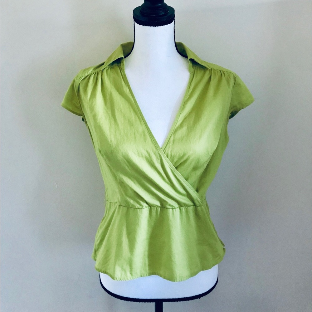 Ann Taylor LOFT Short Sleeve Lime Green Blouse